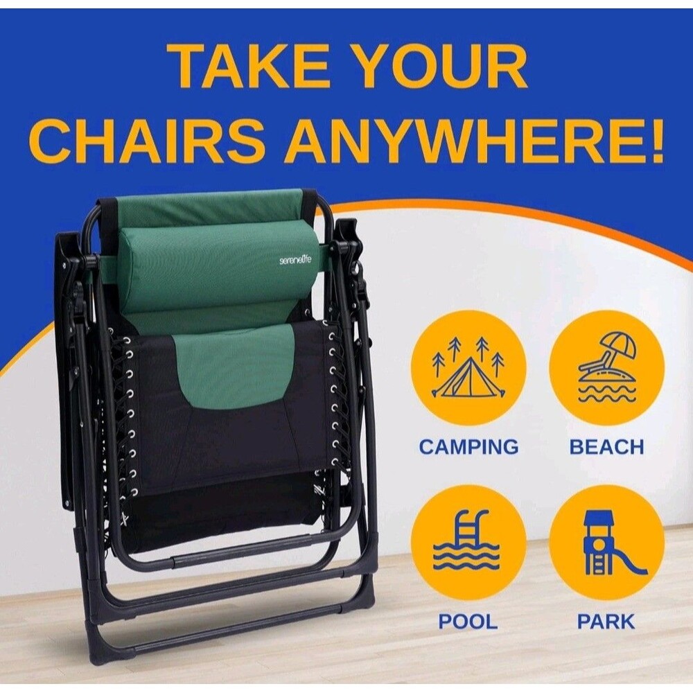 Oversized Padded Zero Gravity Chair, Folding Outdoor Patio Recliner W Side Tray